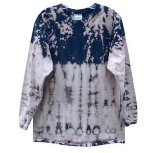 Navy Blue Tan Ombré Acid Tie Dye Vintage Long Sleeve T-Shirt Mens Size Medium